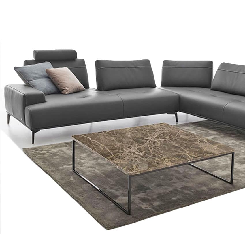 modern dark gray leather L-shaped sofa