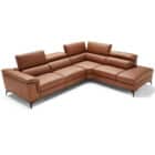 camel brown L-shaped leather sectional
